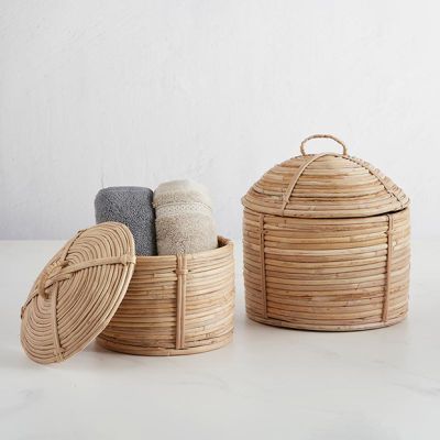 Lidded Hut Basket Set of 2
