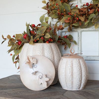 Lidded Metal Decorative Pumpkin Containers Set of 2