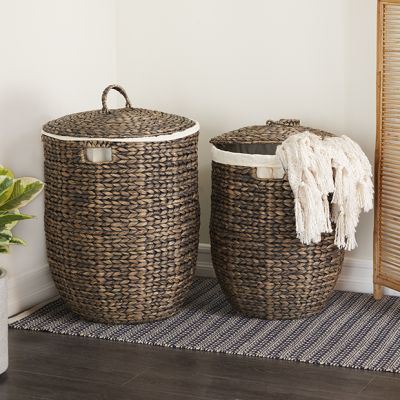 Lidded Seagrass Storage Baskets Set of 2