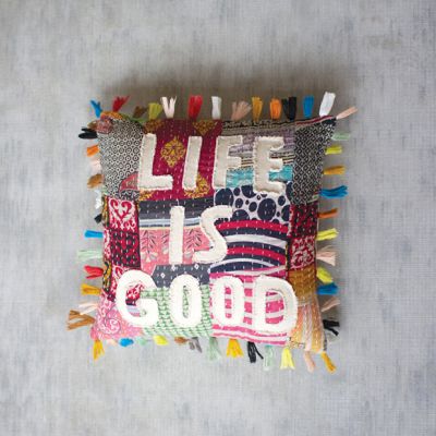 Life is Good Kantha Accent Pillow