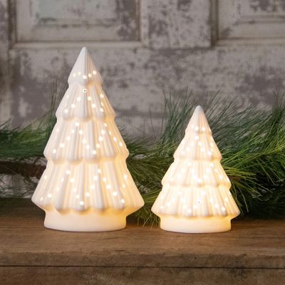 Light Up Stoneware Christmas Tree Set of 2