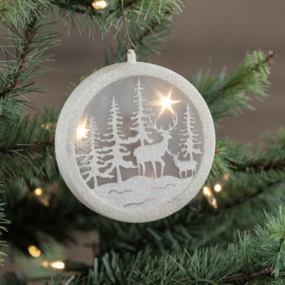 Lighted Glitter Woodland Deer Silhouette Ornament Set of 3