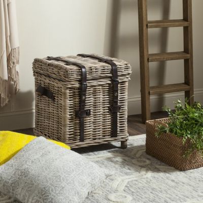 Lined Wicker Storage Trunk With Straps