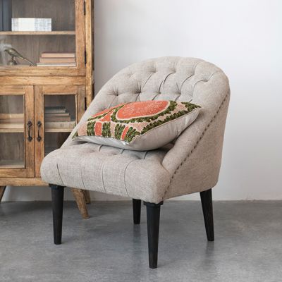 Linen Tufted Arched Accent Chair