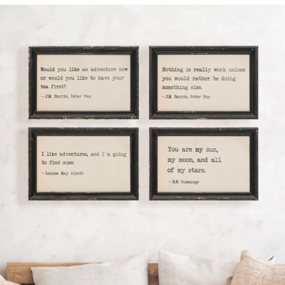 Literary Quote Framed Wall Decor, Set of 4