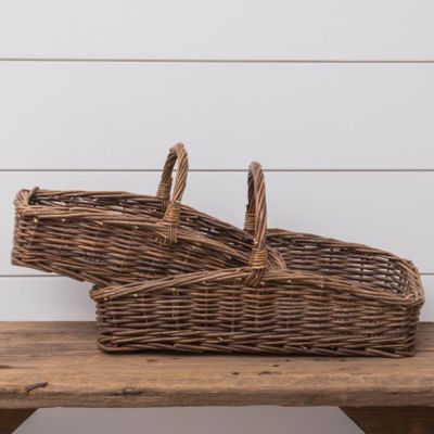 Long Wicker Basket With Handle Set of 2
