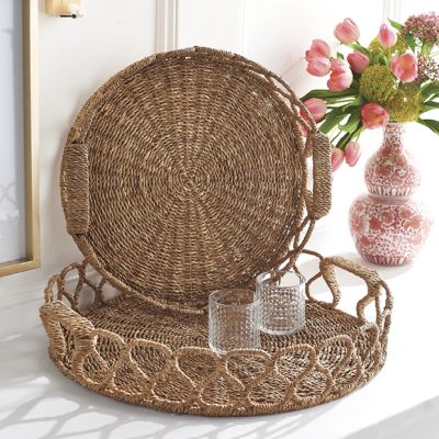 Looped Sides Seagrass Rattan Trays Set of 2