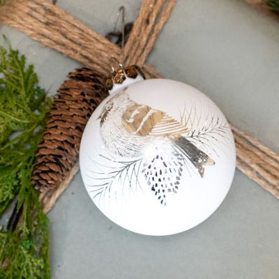 Lovely Etched Bird Ball Ornament Set of 2