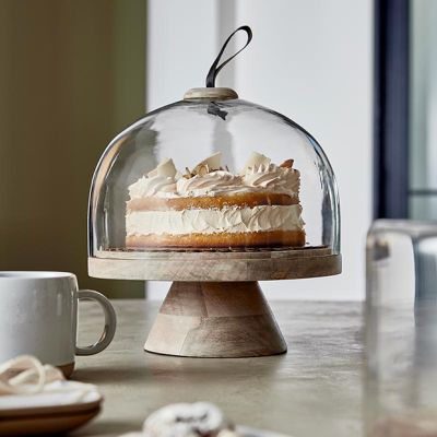 Mango Wood Cake Pedestal With Glass Dome