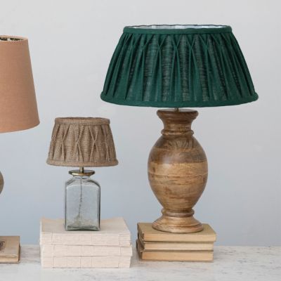 Mango Wood Table Lamp With Pleated Shade