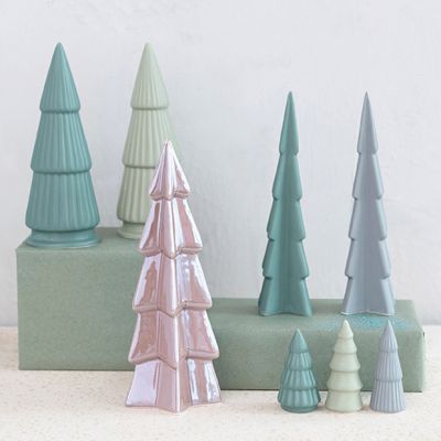 Matte Finish Stoneware Christmas Tree Set of 2