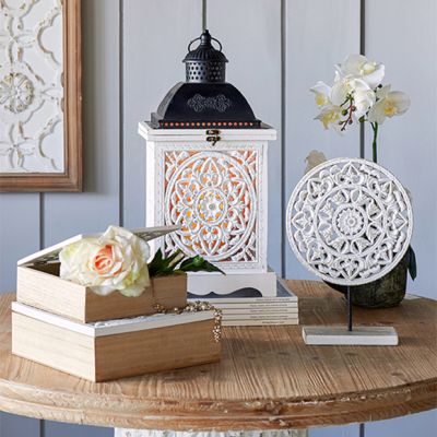 Medallion Cut Out Candle Lantern Set of 2