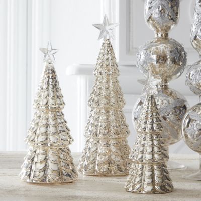 Mercury Glass LED Tree With Star on Top Set of 3