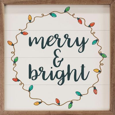 Merry And Bright Christmas Wreath White Wall Art