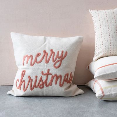 Merry Christmas Embroidered Accent Pillow