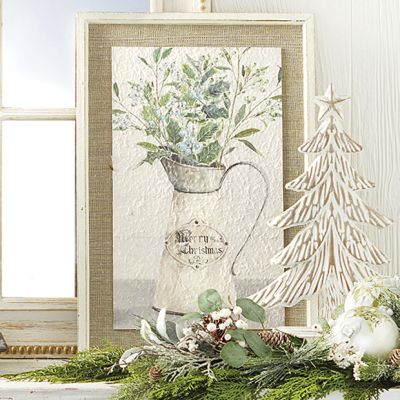 Merry Christmas Floral Pitcher Framed Wall Art