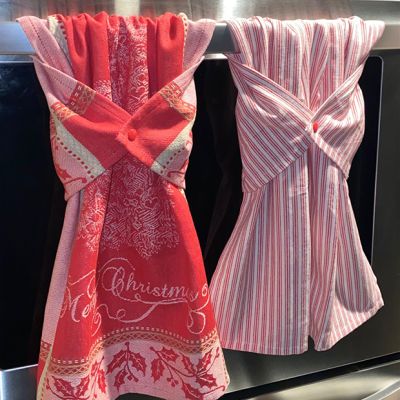 Merry Christmas Striped Kitchen Towel Set of 2