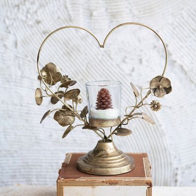 Metal Floral Heart Shape Candle Holder