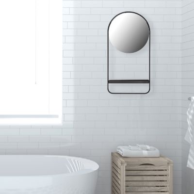 Metal Frame Floating Wall Mirror With Shelf