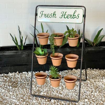 Metal Herb Planter With Terracotta Pots