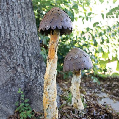 Metal Mushroom Garden Stake Set of 2