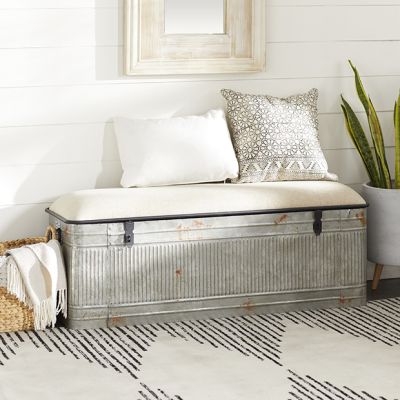 Metal Storage Bench With Fabric Top