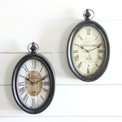 Rustic Oval Antique Reproduction Style Wall Clocks Set of 2