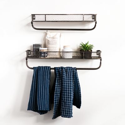 Metal Wall Shelf With Towel Bar Set of 2