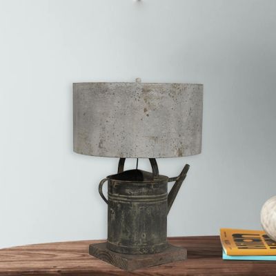 Metal Watering Can Table Lamp With Wood Base