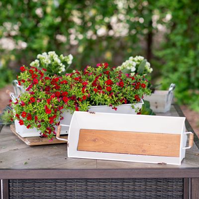 Metal With Wood Planters Set of 2