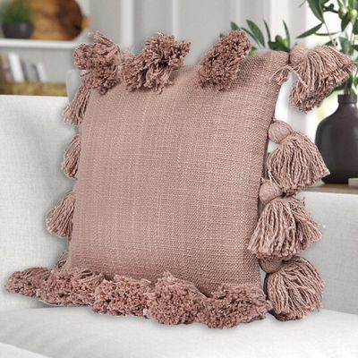 Misty Rose Tasseled Throw Pillow