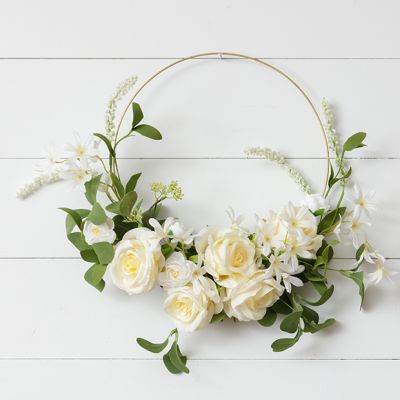 Mixed Faux Florals Gold Hoop Wreath