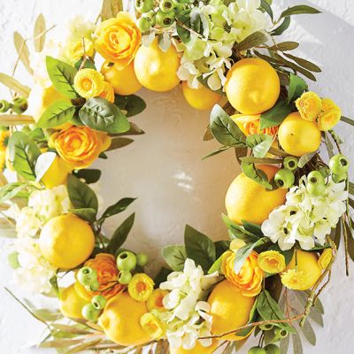Mixed Florals and Lemons Decorative Wreath