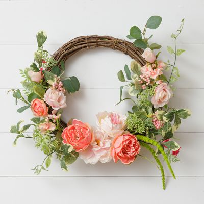 Mixed Peonies and Roses Twig Wreath