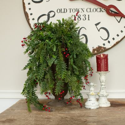 Mixed Pine And Holly Berries Hanging Spray