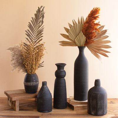 Modern Chic Black Clay Vase Collection Set of 5