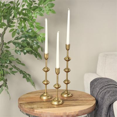 Modern Chic Textured Gold Finish Candle Holder Set of 3