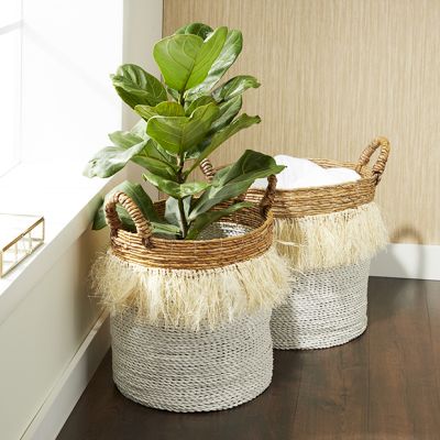 Modern Fringed Seagrass Nesting Baskets Set of 2