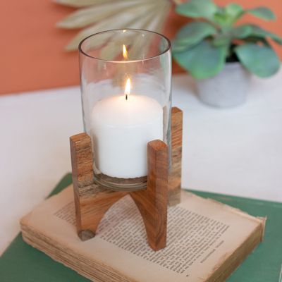 Modern Glass and Wood Candle Holder