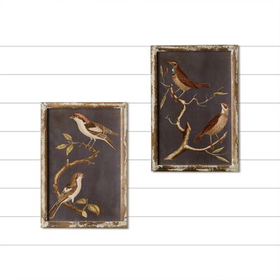 Modern Rustic Bird on Branches Framed Print Set of 2