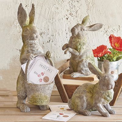 Mossy Rabbit With Basket Statue