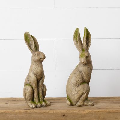 Mossy Sitting Rabbit Statue Set of 2