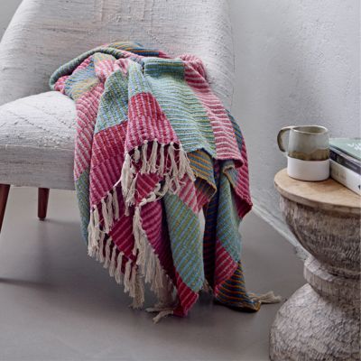Multi Color Striped Throw With Tassels