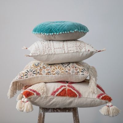 Multi Pattern Embroidered Throw Pillow