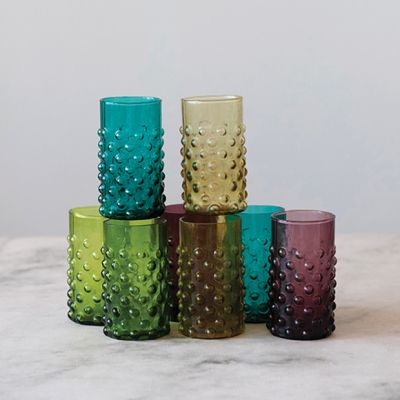 Multicolor Hobnail Glass Set of 4