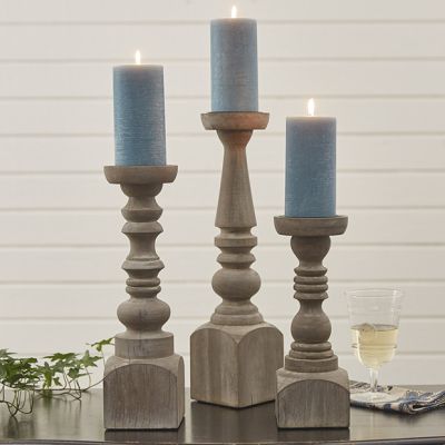 Natural Accents Turned Wood Candle Holder Set of 3
