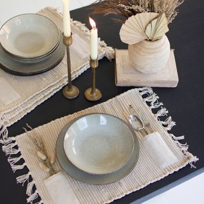 Natural Cotton Fringed Placemat with Pockets Set of 4