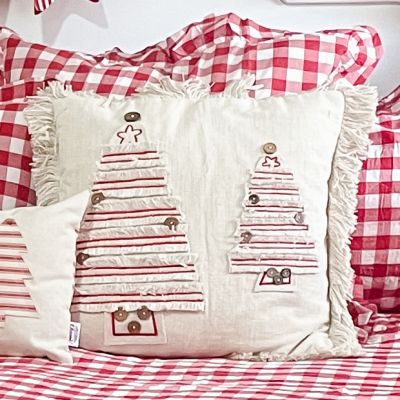 Natural Farmhouse Embroidered Christmas Accent Pillow
