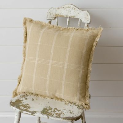 Natural Plaid Throw Pillow With Fringe