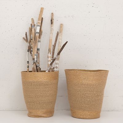 Natural Seagrass Basket With Gold Accent Set of 2